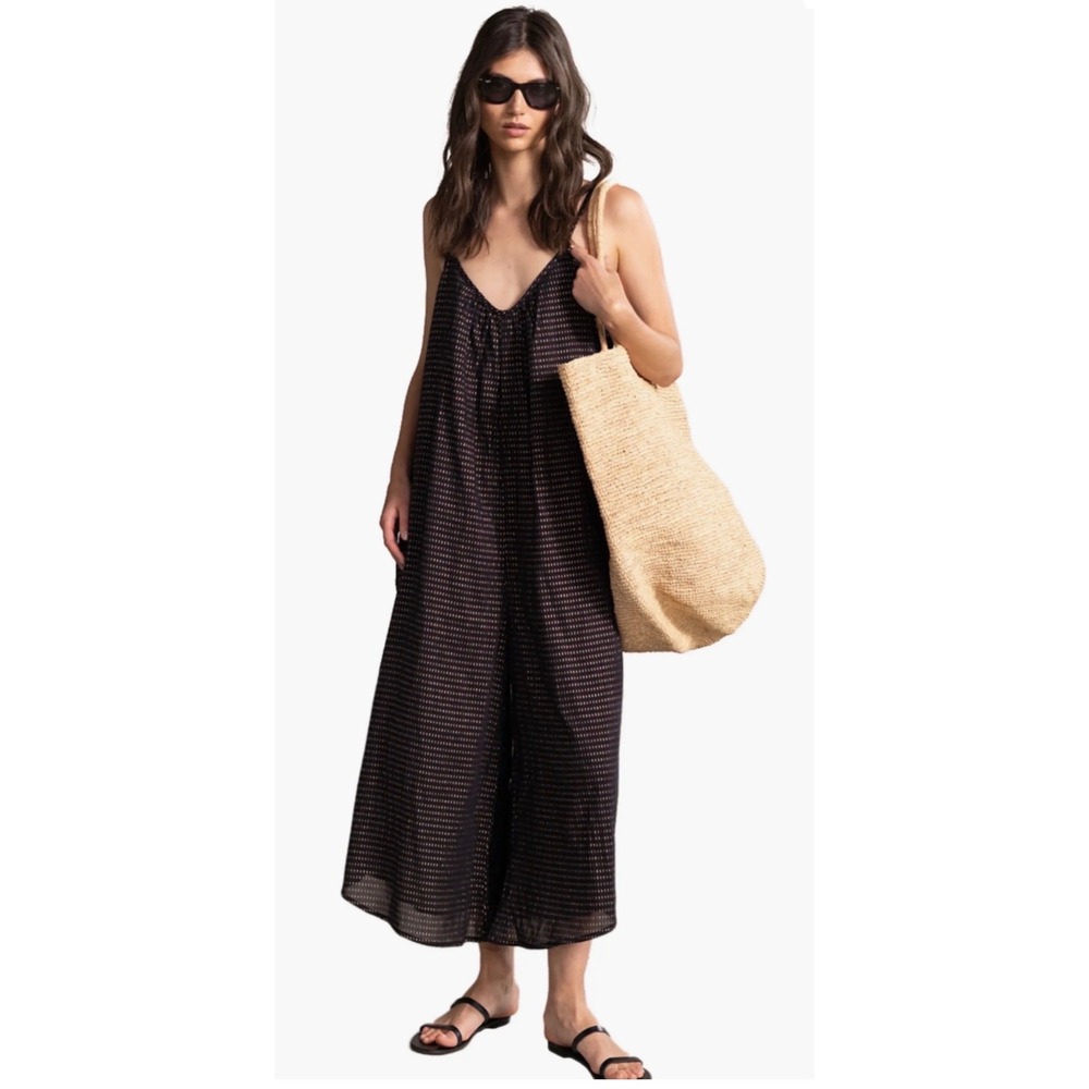 Beach Life by Gottex Resort Collection Black Gold Dotted Wide Leg Jumpsuit L-XL